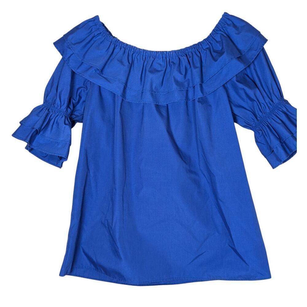 Royal Blue Malco Modes Medium Peasant Square/Round Dance Blouse